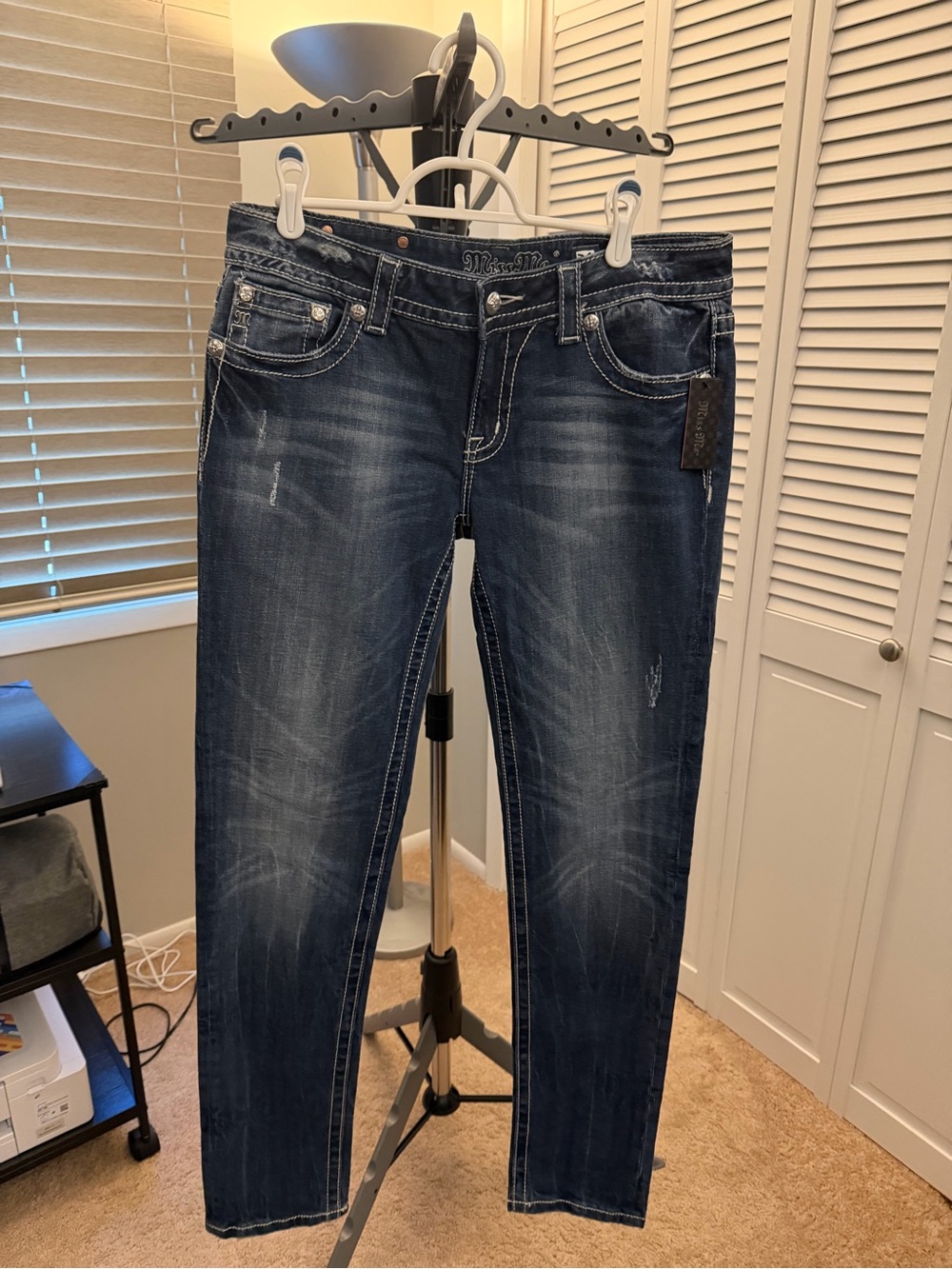 Miss Me Dark Blue Skinny Jeans with Contrast Stitching